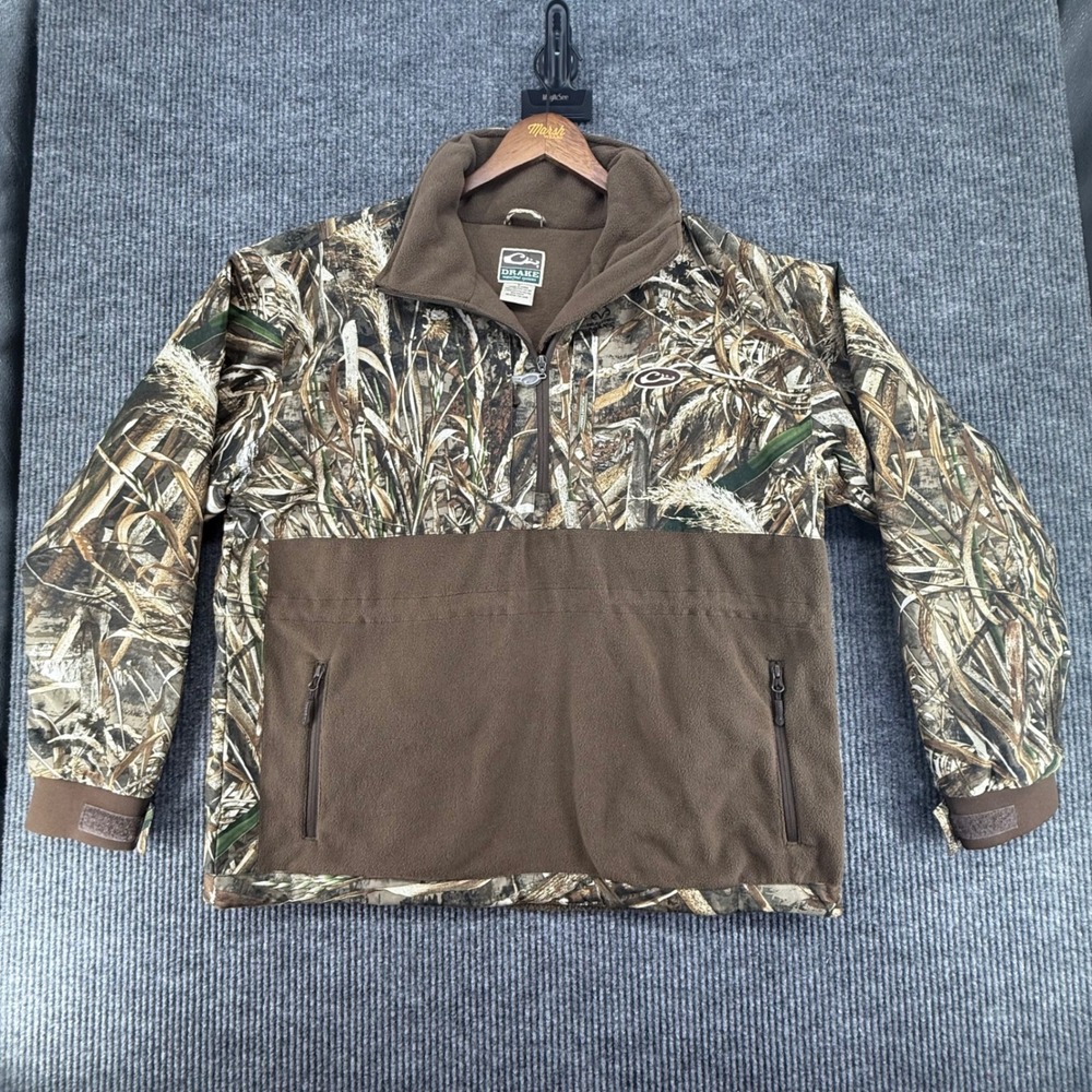 Drake Waterfowl Pullover Mens L Brown  Realtree Max-5 Camo 1/4 Zip Fleece